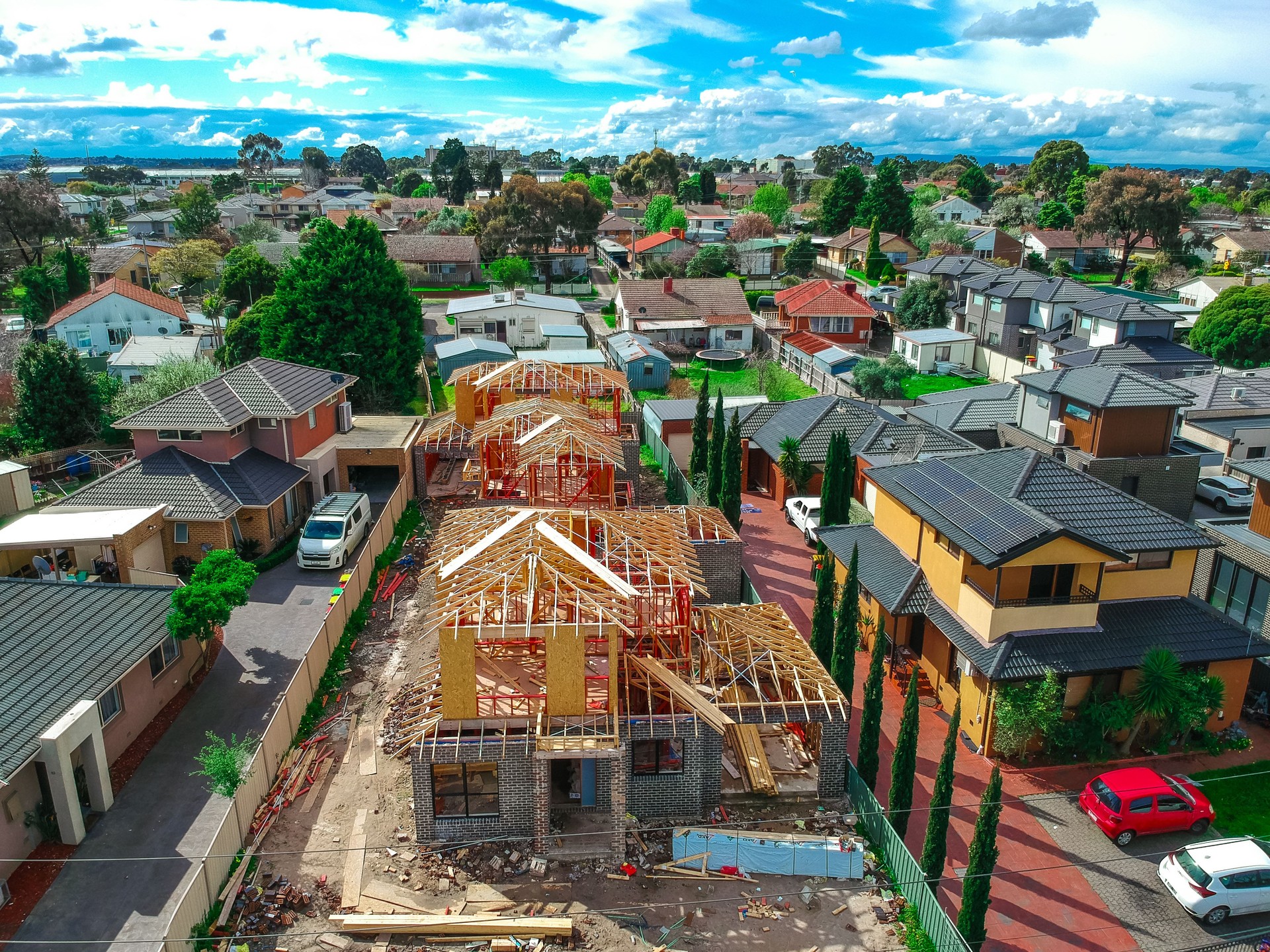 Construction of Brick Veneer town houses in Suburban Melbourne Victoria Australian Suburbia